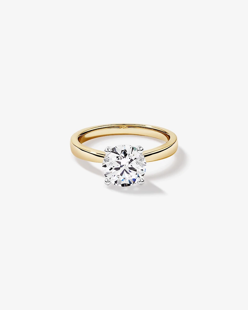 Bague de fiançailles TW ronde et brillante en diamant cultivée laboratoire 2,00 carats or jaune blanc 14