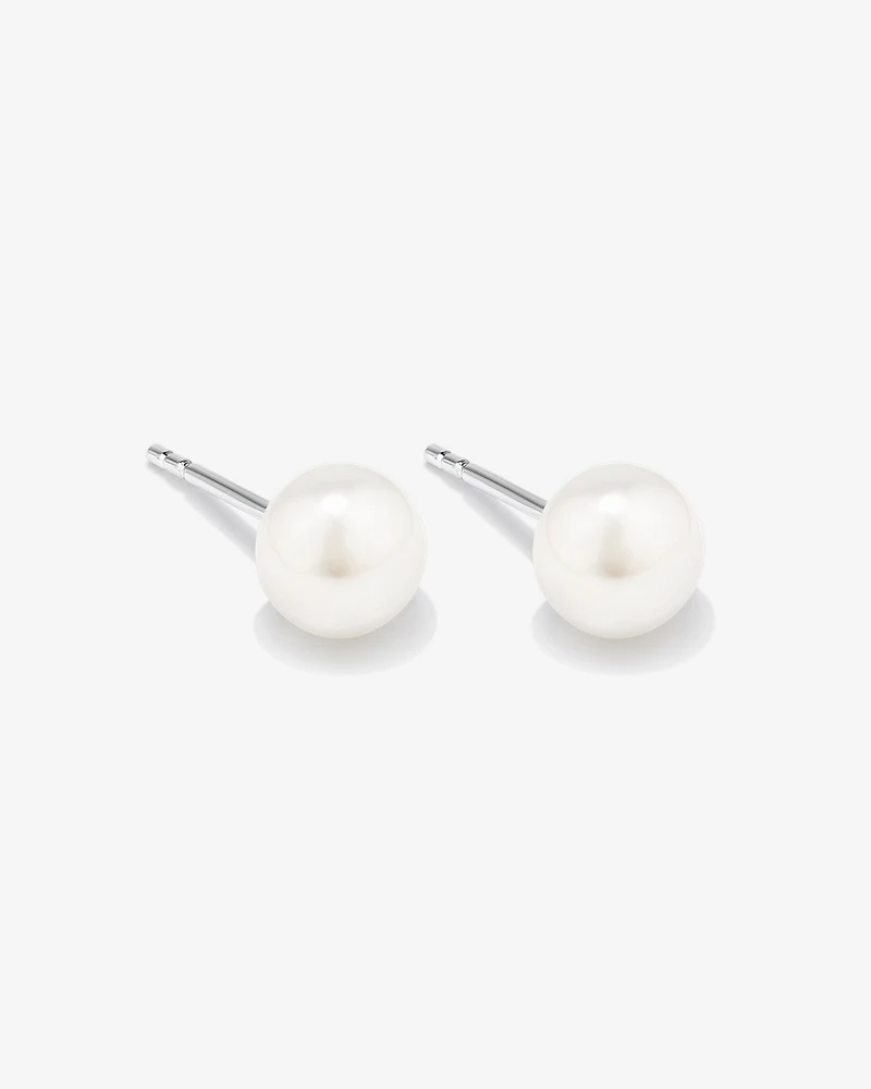 Stud Earrings with 6-6.5mm Button Cultured Freshwater Pearls in Sterling Silver