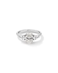 Bague de fiançailles ovale trois pierres TW 1,65 carat et diamant en forme poire, cultivée laboratoire, or blanc 14 carats