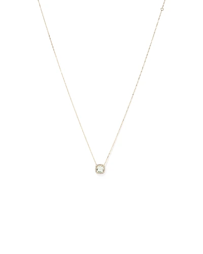 Cushion Cut Green Amethyst Gemstone and 0.15 Carat TW Diamond Halo Pendant Necklace in 10kt Yellow Gold