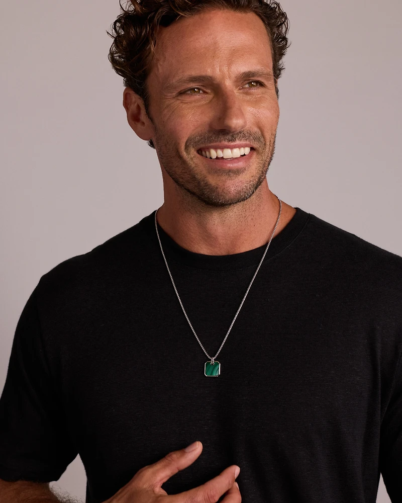 Collier avec Pendentif Carré en Malachite en Argent Sterling