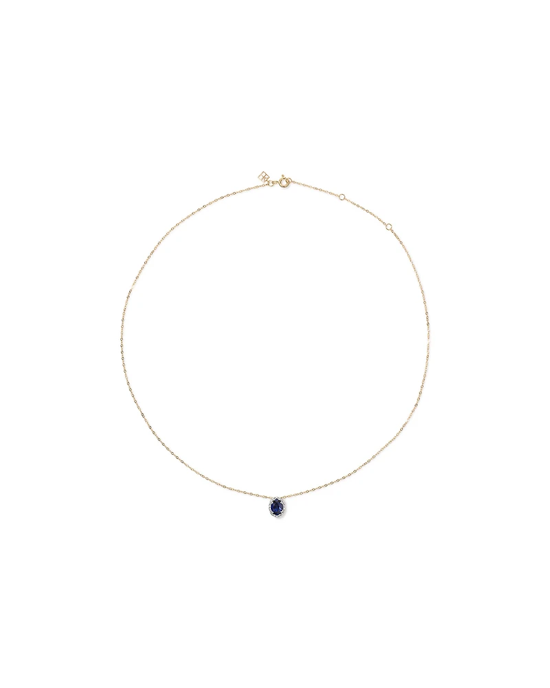 Oval Cut Blue Created Sapphire and Lab-Grown Diamond Halo Stud Earrings and Pendant Necklace Set in 10kt Yellow Gold and Rhodium