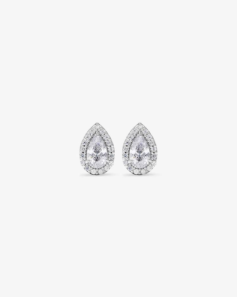 Boucles d'Oreilles Clous Halo en Zircon Cubique en Forme de Poire en Argent Sterling