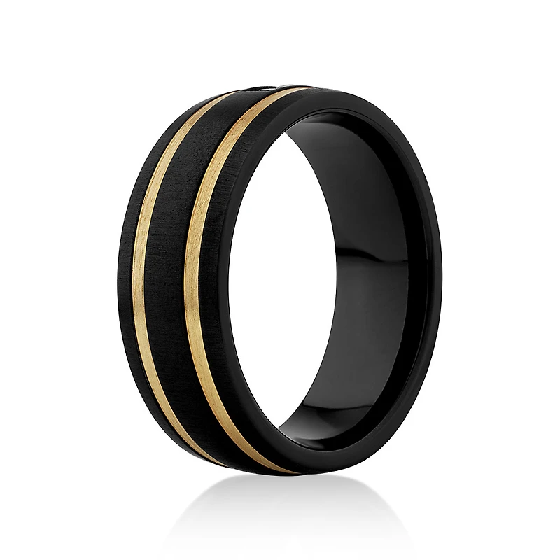 Black Diamond Ring Titanium with 10kt Yellow Gold Inlays