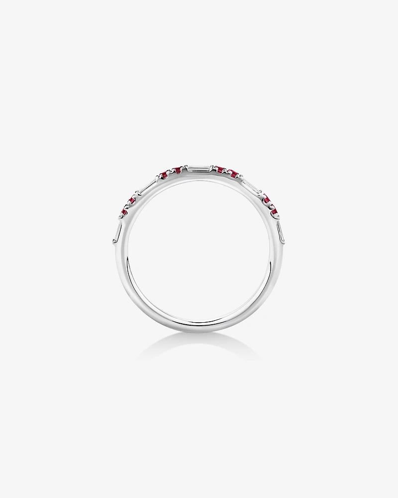 Ruby & Diamond Dot Dash Ring with 0.16 Carat TW in 10kt White Gold