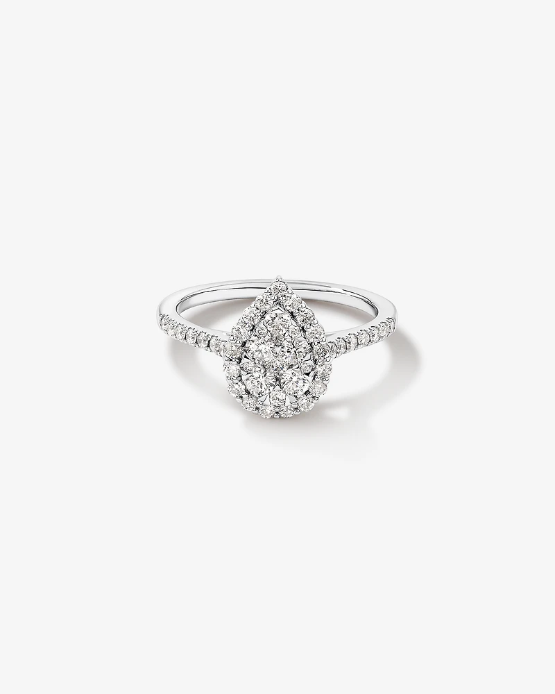 0.79 Carat TW Pear Shaped Cluster Diamond Halo Engagement Ring in 14kt White Gold