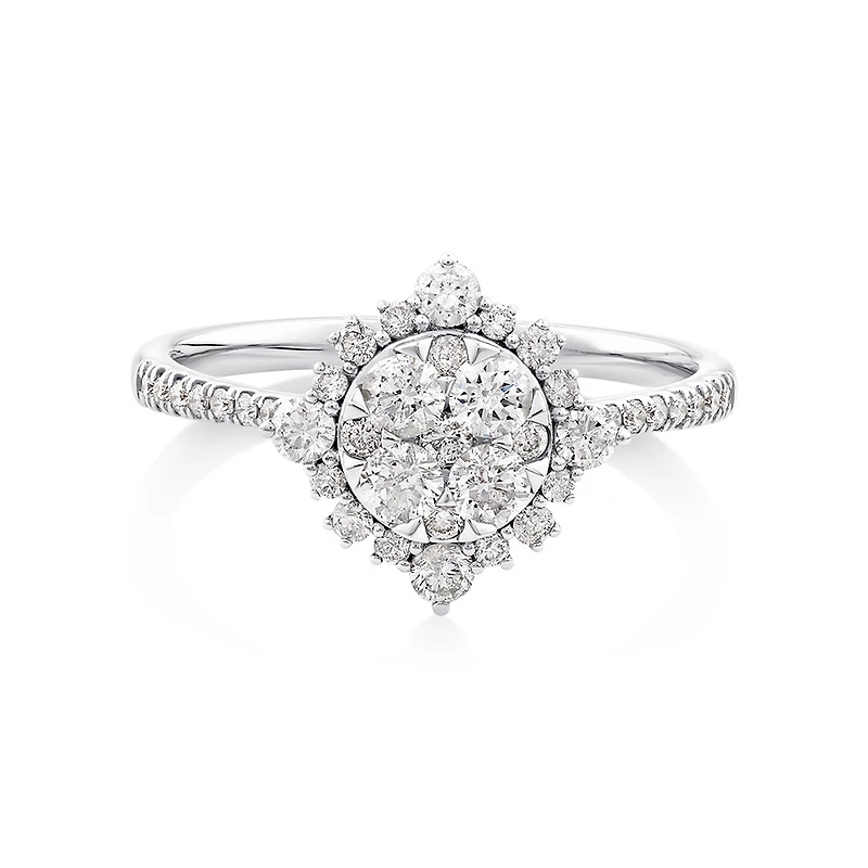 Halo Engagement Ring with .79TW of Diamonds in 14k White Gold