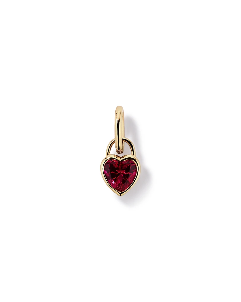 Heart Created Ruby Bezel Pendant in 10kt Yellow Gold