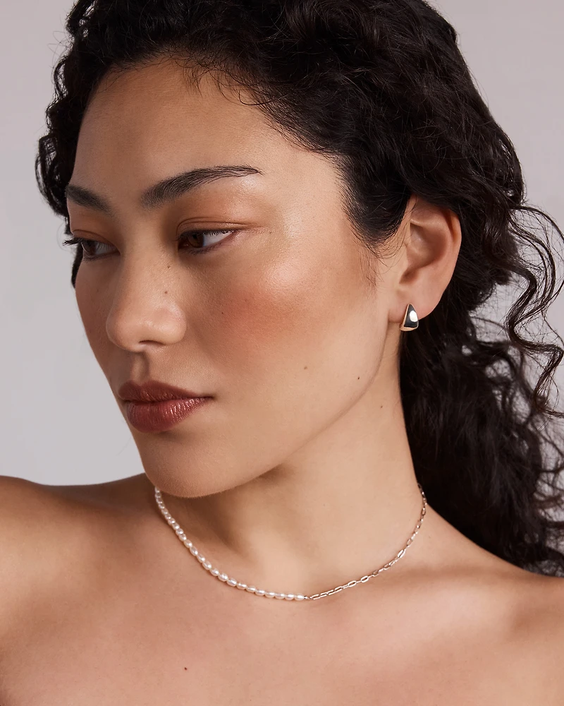 Half Cultured Freshwater Pearl Half Paperclip Chain Necklace in Sterling Silver