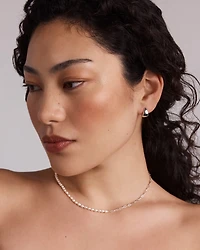 Half Cultured Freshwater Pearl Half Paperclip Chain Necklace in Sterling Silver