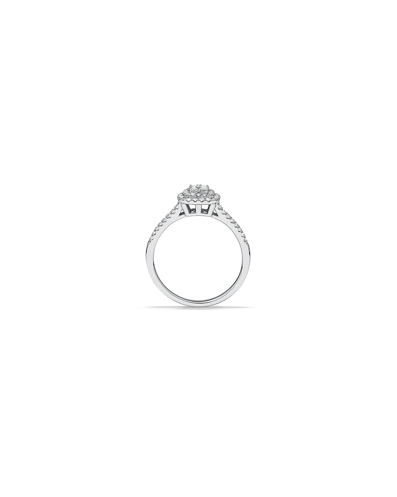 0.30 Carat TW Cushion Shaped Cluster Halo Diamond Ring in 10kt White Gold