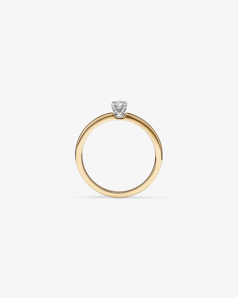 Bague de Fiançailles Solitaire en Diamant Rond Brillant 0,22 Carat TW avec Halo Caché en Or Jaune et Blanc 14 kt