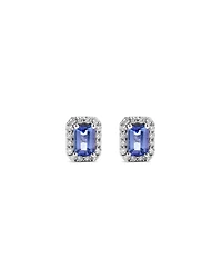 Emerald Cut Blue Tanzanite Gemstone and 0.25Carat TW Diamond Halo Stud Earrings in 14kt White Gold