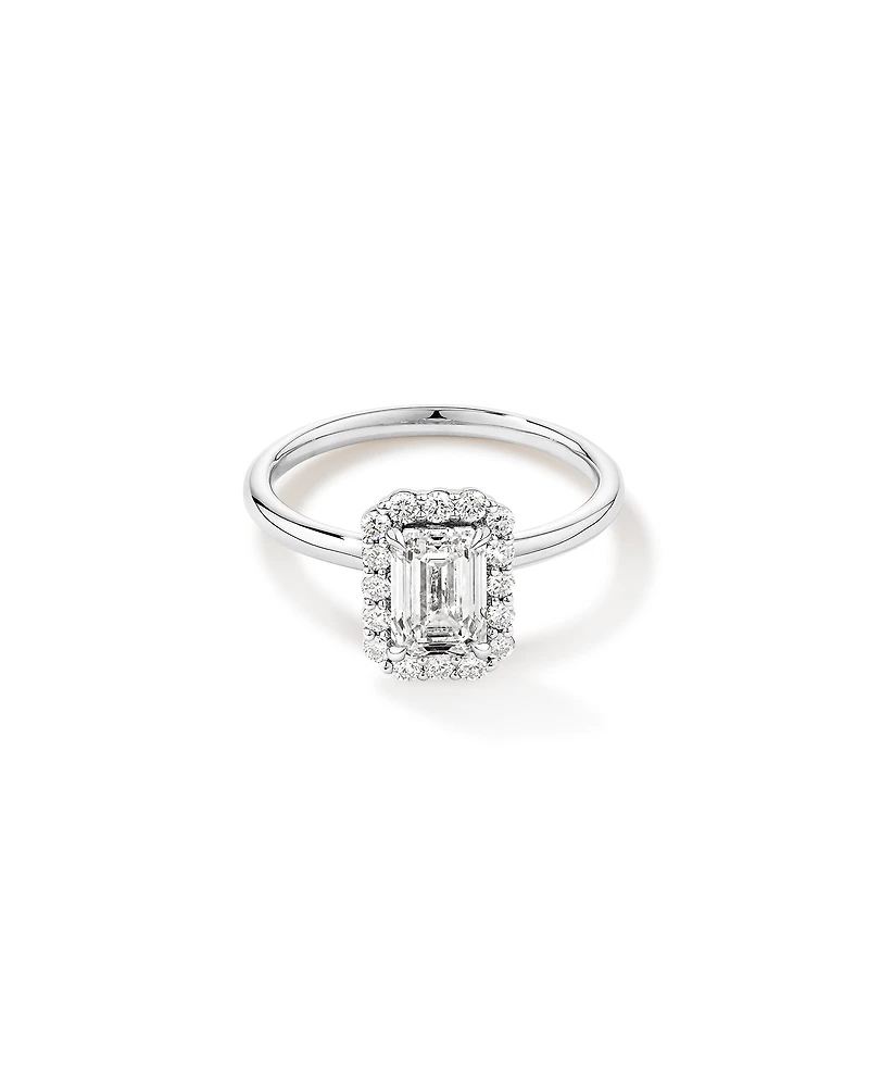 1.46 Carat TW Emerald Cut Laboratory-Grown Diamond Halo Engagement Ring in 14kt Yellow and White Gold