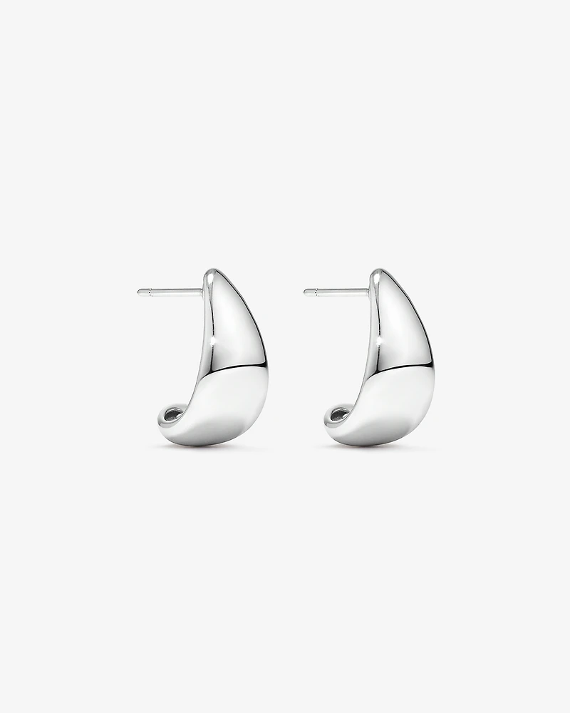 Polished Large Half Hoop Dome Stud Earrings in Sterling Silver
