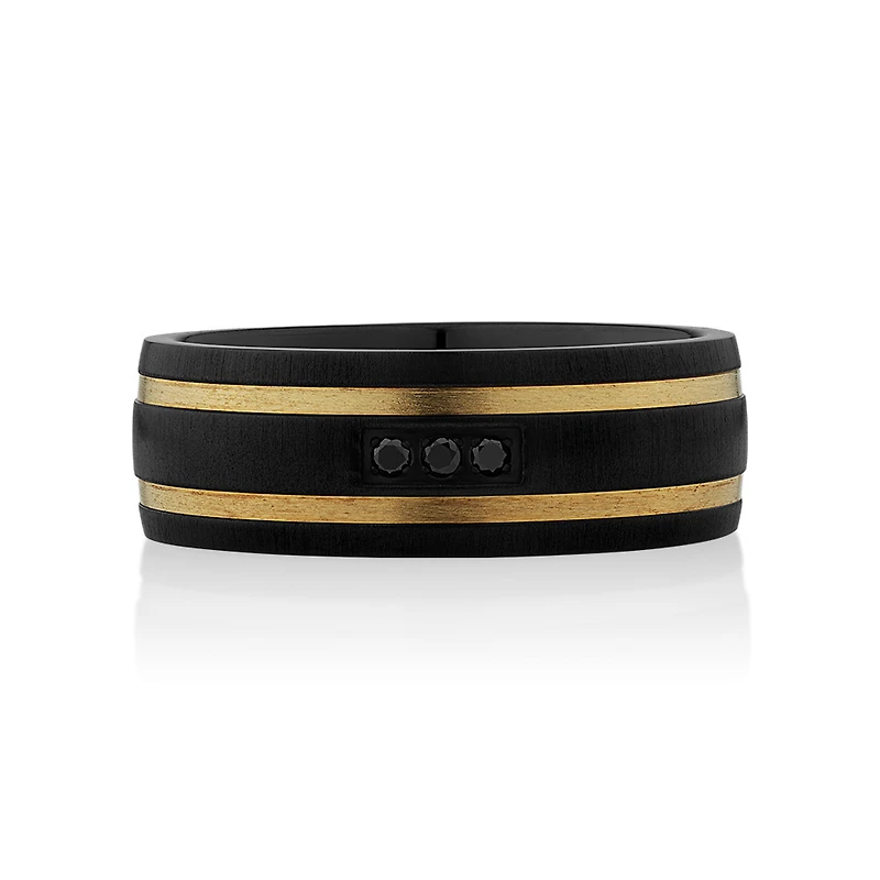 Black Diamond Ring Titanium with 10kt Yellow Gold Inlays