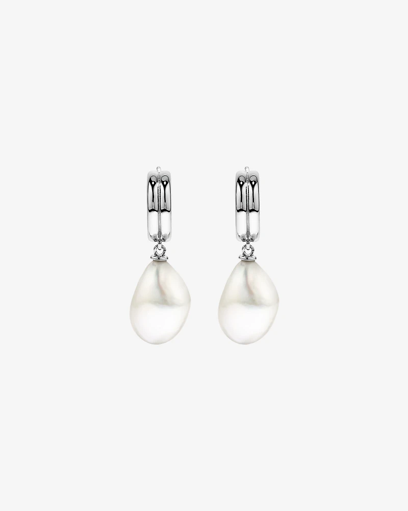 Two-Row Cultured Freshwater Baroque Pearl Drop Earrings in Sterling Silver
