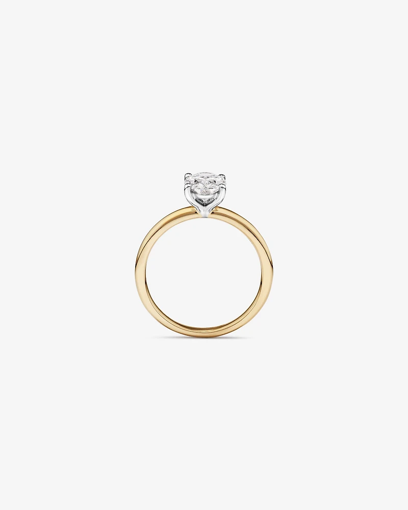 Bague De Fiançailles Solitaire En Diamant Laboratoire Ovale 1,25 Carat Poids Total Or Jaune Et Blanc 14 Carats