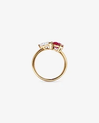 1.50 Carat TDW Pear Laboratory-Grown Diamond & Created Ruby Ring 10kt Yellow Gold