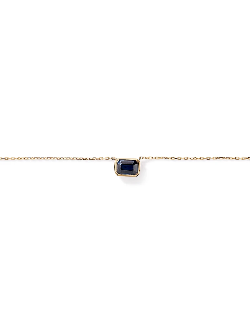 Collier serti de lunette taille émeraude en saphir australien en or jaune 10 carats