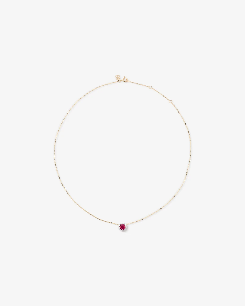 Round Cut Red Created Ruby and Lab-Grown Diamond Halo Stud Earrings and Pendant Necklace Set in 10kt Yellow & Rhodium