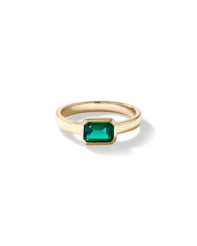 East-West Set Created Emerald Bezel Ring in 10kt Yellow Gold