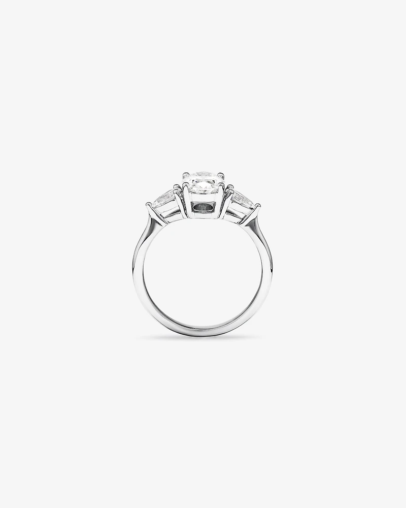 Bague de fiançailles ovale trois pierres TW 1,65 carat et diamant en forme poire, cultivée laboratoire, or blanc 14 carats