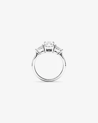 Bague de fiançailles ovale trois pierres TW 1,65 carat et diamant en forme poire, cultivée laboratoire, or blanc 14 carats