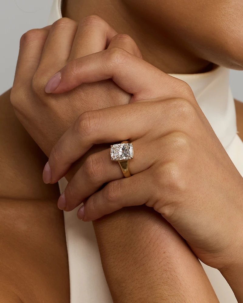 Bague de fiançailles en or jaune 14 carats, diamant solitaire allongé 5,00 cultivé laboratoire, serti clos bas, quatre griffes