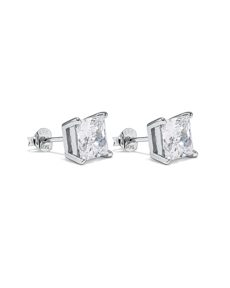 7.5mm Princess Cubic Zirconia Stud Earrings in Sterling Silver