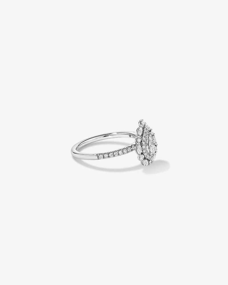 0.62 Carat TW Round Brilliant and Marquise Double Halo Cluster Diamond Ring 14kt White Gold
