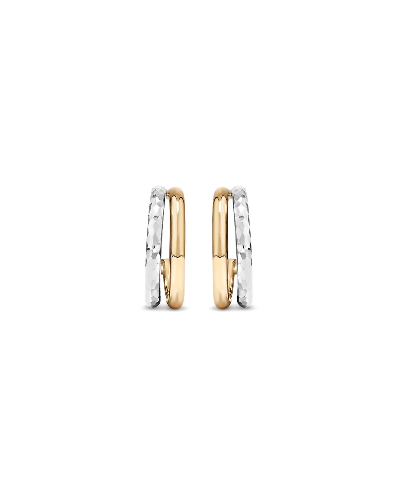 Two-Tone Double Half Hoop Hammered Finish Stud Earrings in 10kt White and Yellow Gold