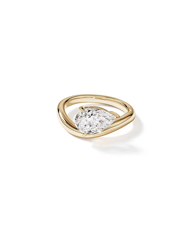 2.00 Carat TW East West Pear Cut Laboratory-Grown Diamond Wave Engagement Ring in 14kt Yellow Gold