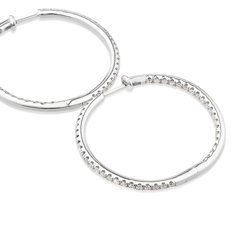 Hoop Earrings With 1.00 Carat TW of Diamonds Set 10kt White Gold