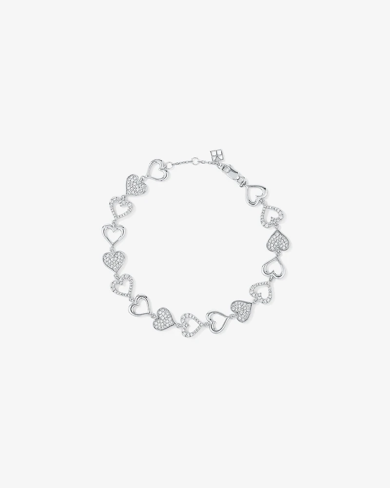 Cubic Zirconia open and closed Heart Bracelet in Sterling Silver