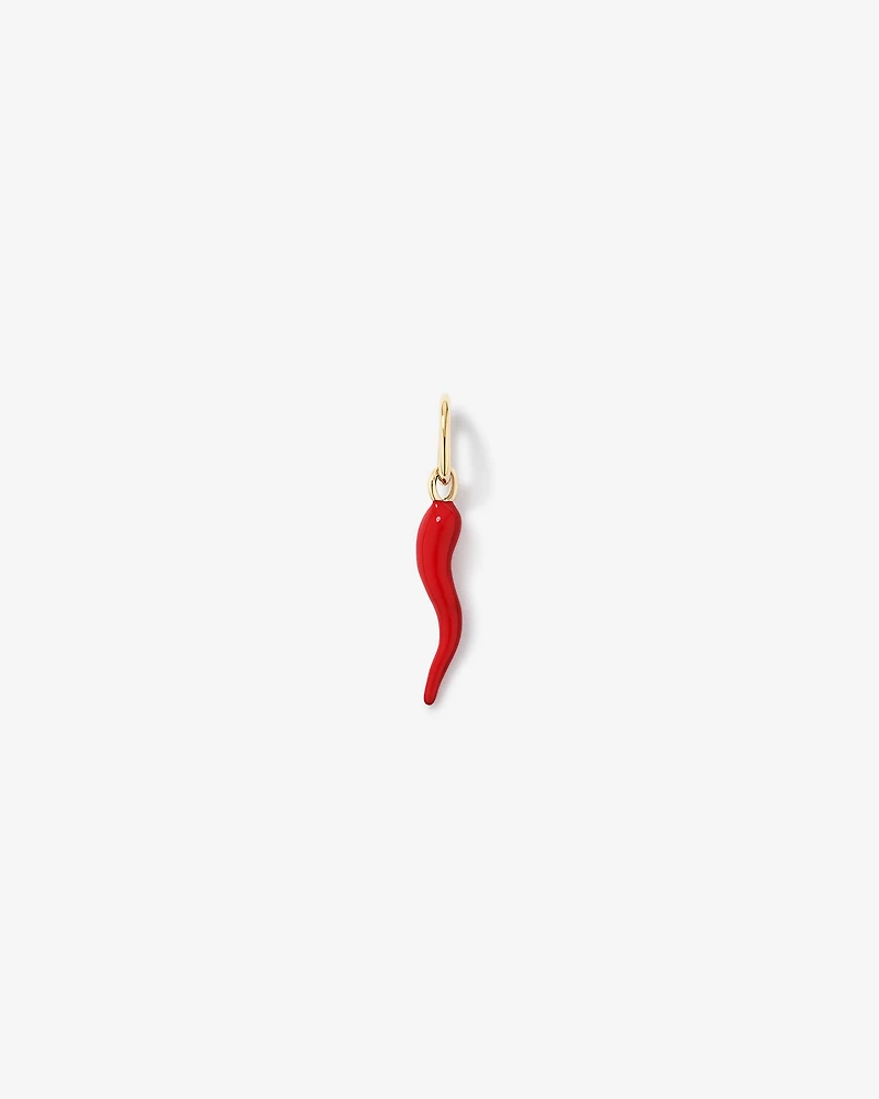 Red Cornicello Pendant in Sterling Silver and 10kt Yellow Gold