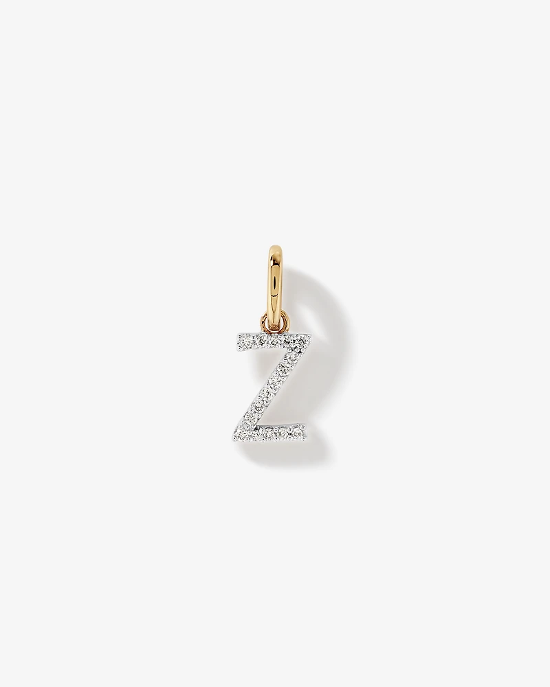 Pendentif avec initiale de la lettre Z en diamant en or jaune 10 carats