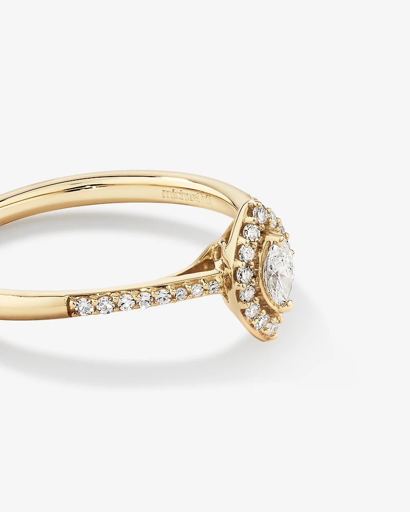 0.20 Carat TW Marquise Cut Diamond Halo Promise Ring in 10kt Yellow Gold