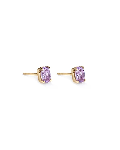 Oval Rose Amethyst Stud Earrings in 10kt Yellow Gold