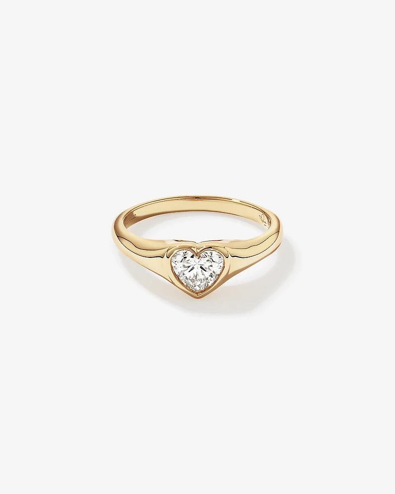 Bague cœur en diamant TW cultivée laboratoire 0,70 carat or jaune 10 carats