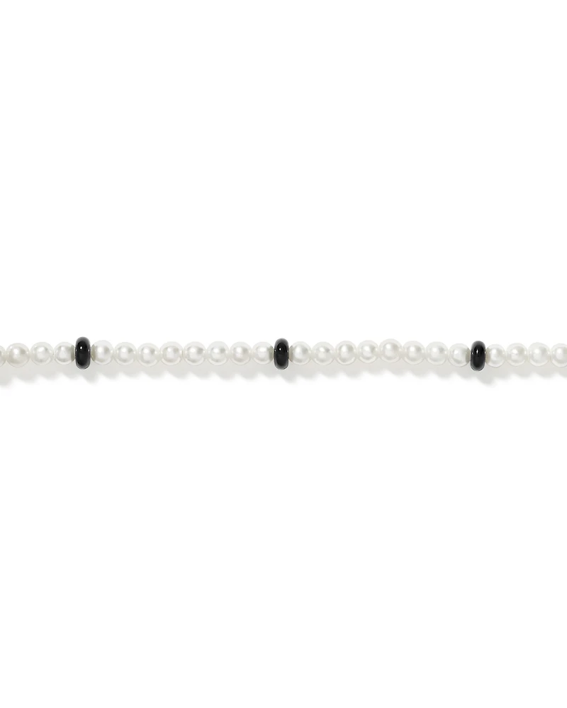 Cultured Freshwater Pearl & Onyx Bracelet in Sterling Silver