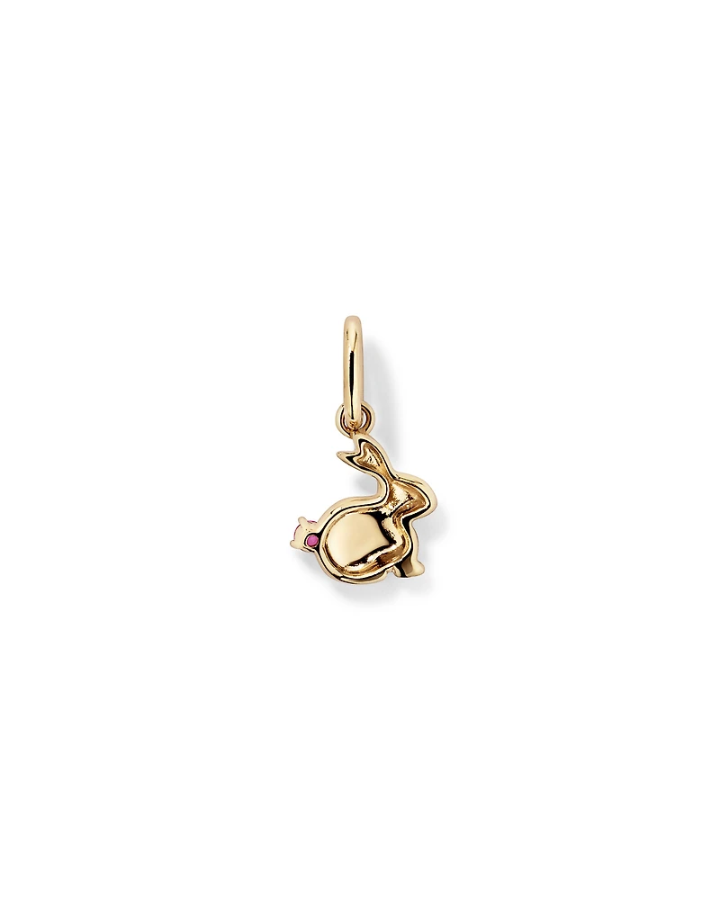 Bunny Pendant with Created Pink Sapphire in 10kt Yellow Gold