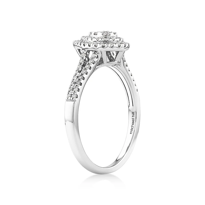0.30 Carat TW Pear Shaped Cluster Halo Diamond Ring in 10kt White Gold
