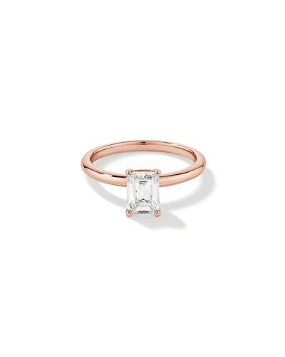 Bague de fiançailles solitaire en diamant cultivé en laboratoire TW taille émeraude de 1,25 carat en or rose 14 carats