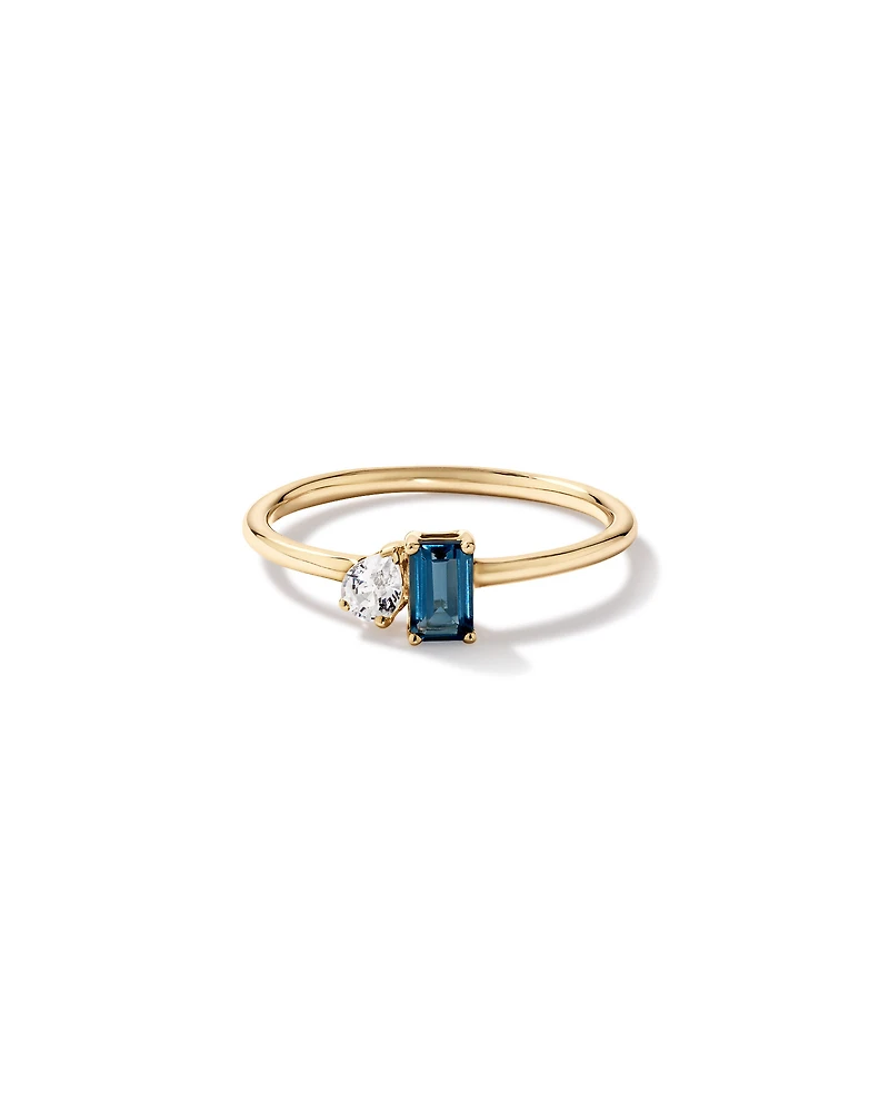 Pear-Cut White Sapphire and Emerald-Cut London Blue Topaz Toi Et Moi Ring in 10kt Yellow Gold