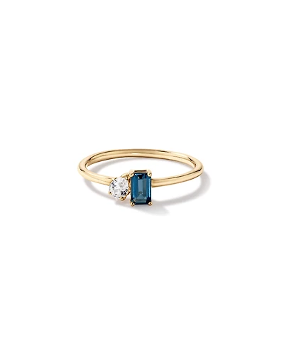 Pear-Cut White Sapphire and Emerald-Cut London Blue Topaz Toi Et Moi Ring in 10kt Yellow Gold