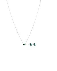 Emerald Cut Green Created Emerald Gemstone Stud Earrings and Pendant Necklace Set in Sterling Silver