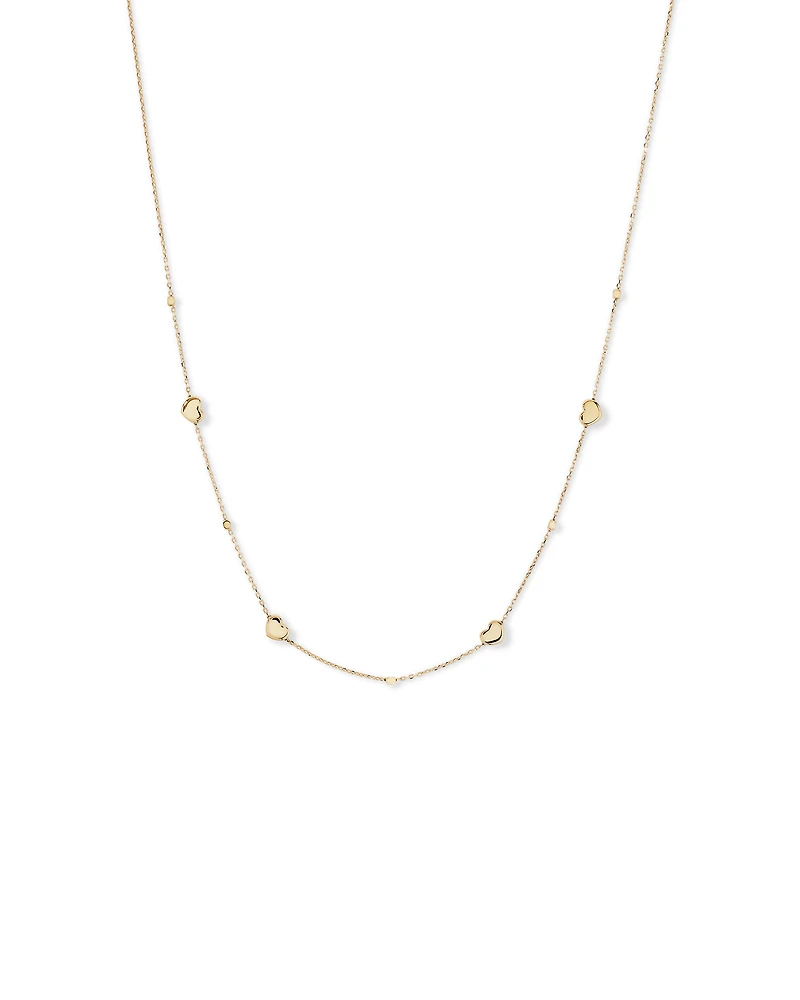 50cm (20") Heart and Bead Station Necklace in 10kt Yellow Gold