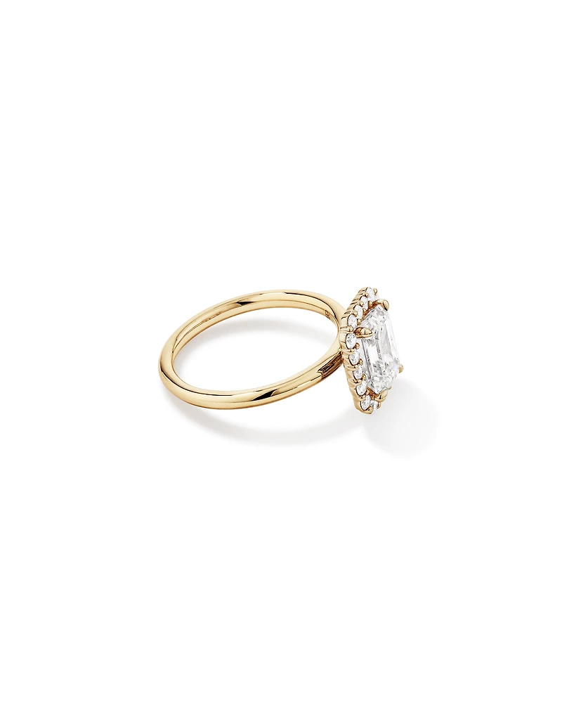 2.34 Carat TW Emerald Cut Laboratory-Grown Diamond Halo Engagement Ring in 14kt Yellow Gold