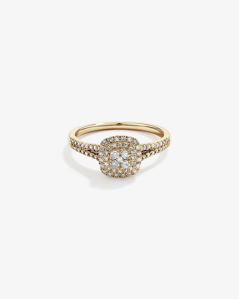 0.30 Carat TW Cushion Shaped Cluster Halo Diamond Ring in 10kt Yellow Gold